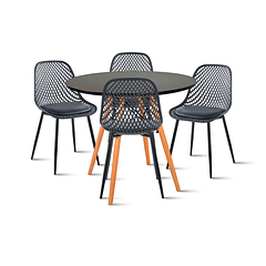 Comedor Mesa Redonda Negra 80cm + 4 Sillas Europa Negras