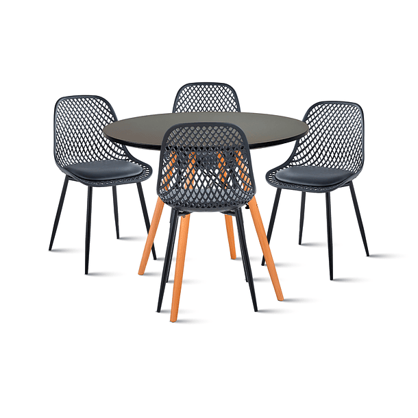 Comedor Mesa Redonda Negra 80cm + 4 Sillas Europa Negras 1