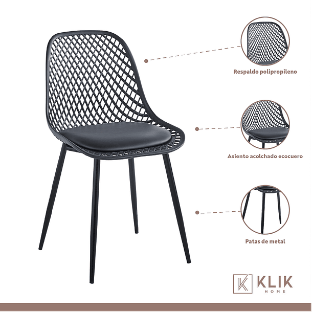 Comedor Mesa Redonda Negra 80cm + 4 Sillas Europa Negras 3