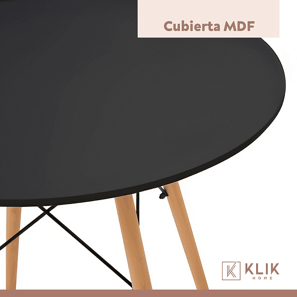 Comedor Mesa Redonda Negra 80cm + 4 Sillas Europa Negras 8