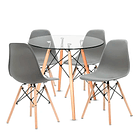 Comedor Mesa Vidrio 80cm + 4 Sillas Eames Grises 1