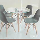 Comedor Mesa Vidrio 80cm + 4 Sillas Eames Grises 2