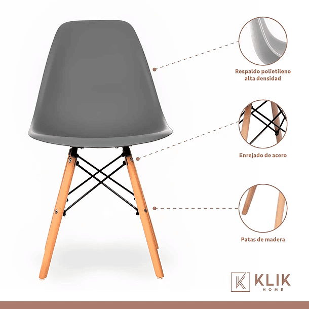 Comedor Mesa Vidrio 80cm + 4 Sillas Eames Grises 3