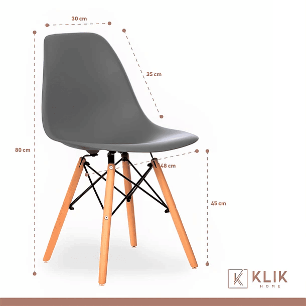 Comedor Mesa Vidrio 80cm + 4 Sillas Eames Grises 5