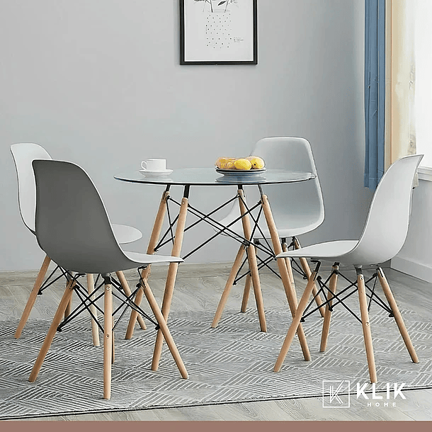 Comedor Mesa Vidrio 80cm + 4 Sillas Eames Grises 8