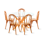 Comedor redondo de vidrio Cross 120cm + 5 Silla Amelia Vienna Madera Rattan - Natural 1