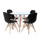 Comedor de Vidrio Redonda 100 cm + 4 Sillas Buckle Ecocuero Negras 1