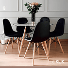 Comedor de Vidrio Redonda 100 cm + 4 Sillas Buckle Ecocuero Negras 2