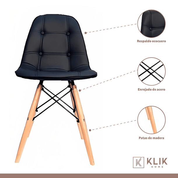 Comedor de Vidrio Redonda 100 cm + 4 Sillas Buckle Ecocuero Negras 4