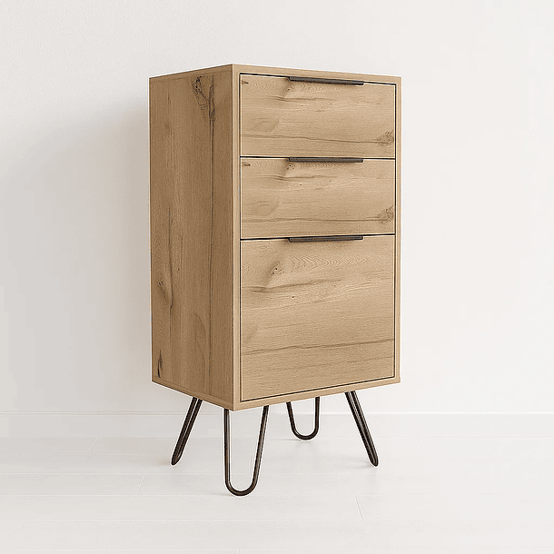 Cómoda 3 cajones metal y madera MDF 2