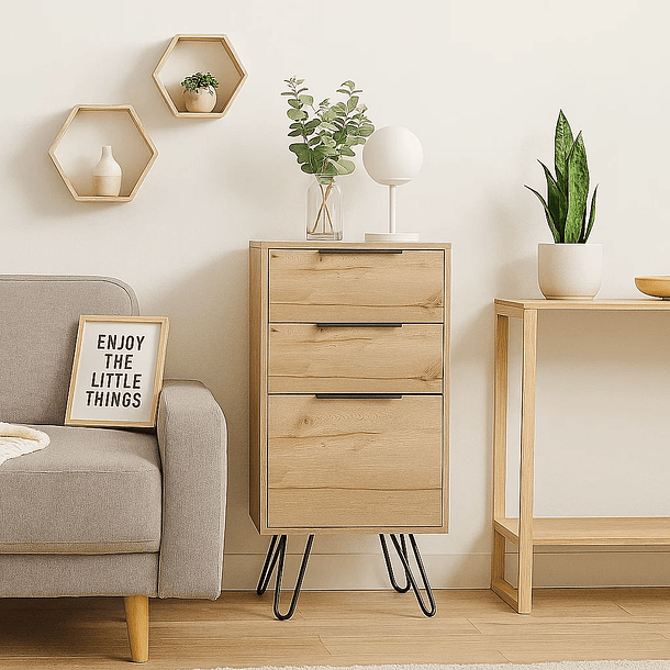 Cómoda 3 cajones metal y madera MDF 4