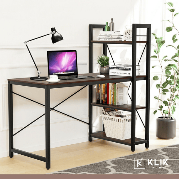 Escritorio Industrial Home Office con Repisas Oslo - Madera Oscura Walnut 4