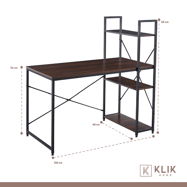Escritorio Industrial Home Office con Repisas Oslo - Madera Oscura Walnut 5