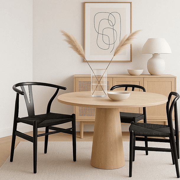 Silla Wishbone Madera Negra y Asiento Negro 4