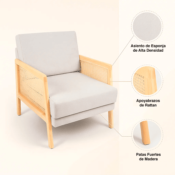 Sillon madera rattan harmony - Gris 6