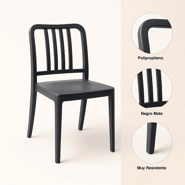 Silla de Comedor Restaurant o Terraza Alto Tráfico Navy - Negra 8