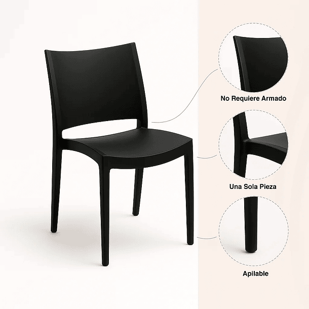 Silla de Terraza Exterior tipo Restaurante - Negra 6