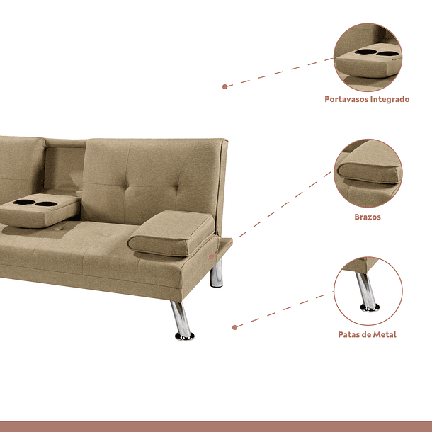 Sofá Cama Apoyabrazos - Lino Beige 4