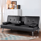 Sofá Cama Apoyabrazos - Ecocuero negro 4