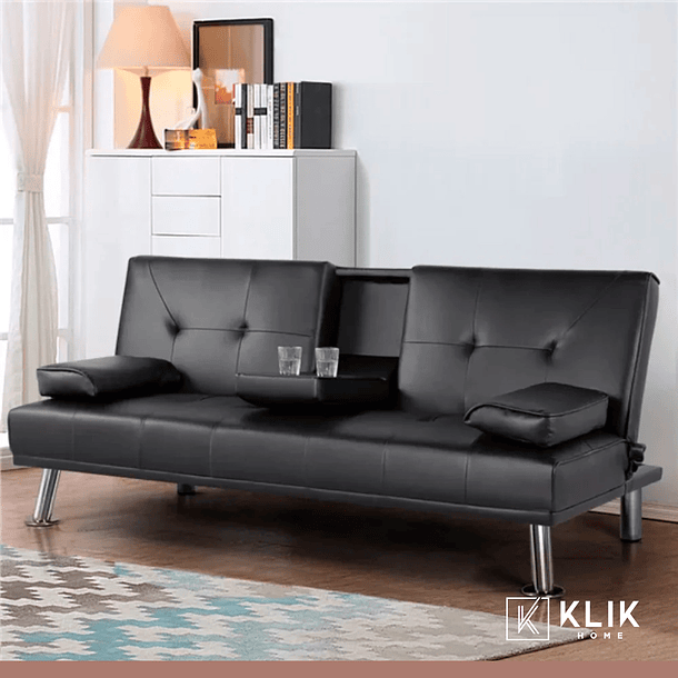 Sofá Cama Apoyabrazos - Ecocuero negro 4