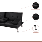 Sofá Cama Apoyabrazos - Ecocuero negro 5