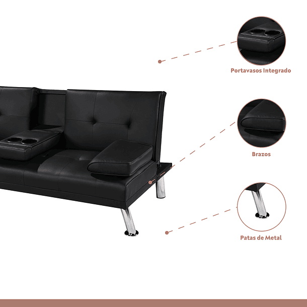 Sofá Cama Apoyabrazos - Ecocuero negro 5
