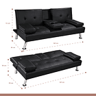 Sofá Cama Apoyabrazos - Ecocuero negro 7