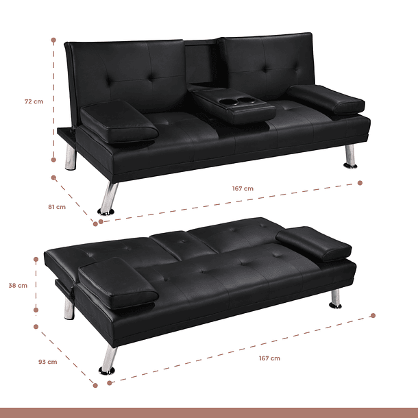 Sofá Cama Apoyabrazos - Ecocuero negro 7