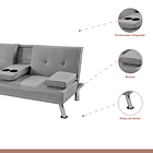 Sofá Cama Apoyabrazos - Lino Gris 5