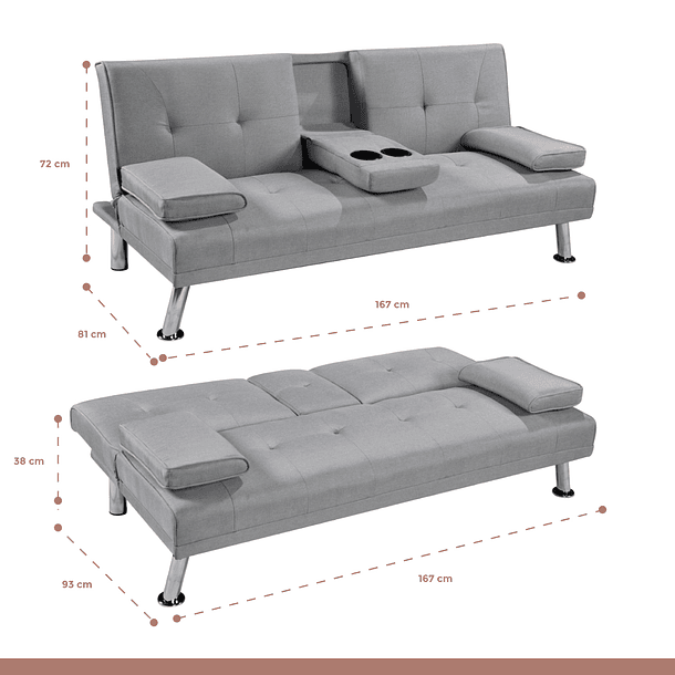 Sofá Cama Apoyabrazos - Lino Gris 6