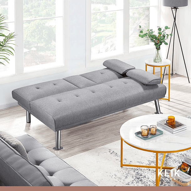 Sofá Cama Apoyabrazos - Lino Gris 12