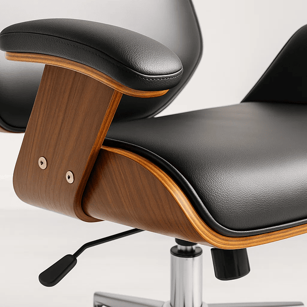 Silla oficina cuero negra con apoyabrazos madera y respaldo cabeza 7