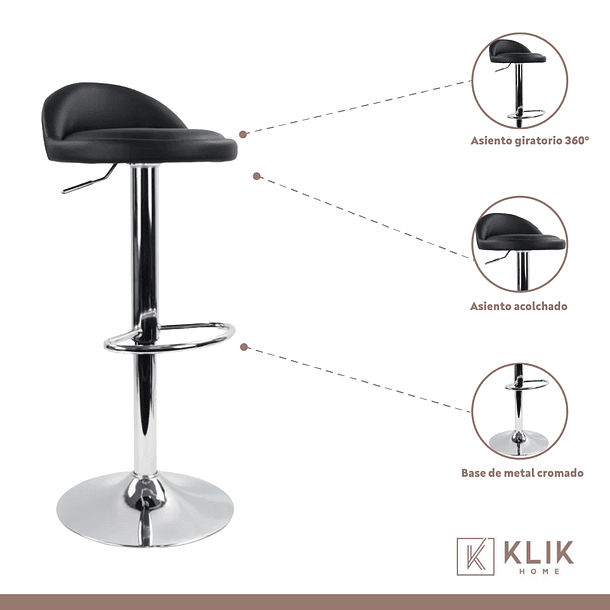 Taburete Piso de Bar Ajustable Acolchado Comfy - Negro 5