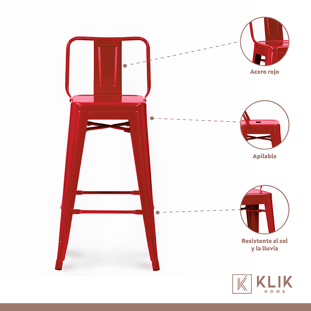Taburete Tolix Acero con Respaldo - Rojo 5