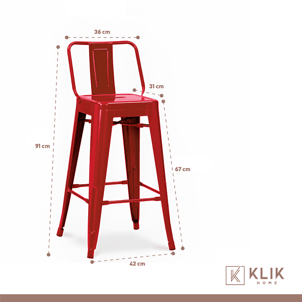 Taburete Tolix Acero con Respaldo - Rojo 6