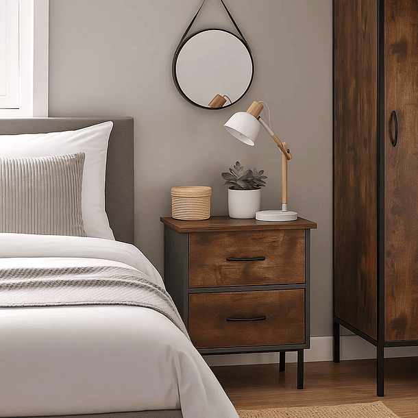 Velador Dos Cajones Metal Rústico 4