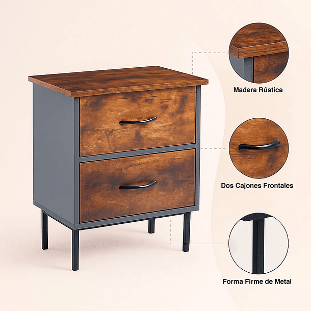 Velador Dos Cajones Metal Rústico 7