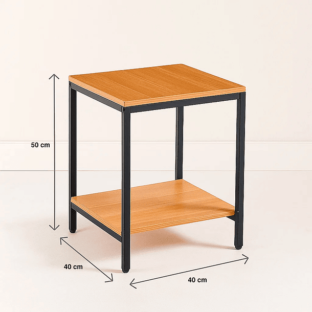 Velador Mesa Auxiliar Lateral de 2 Niveles - Madera Clara 7