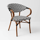Silla Bistro Parisina Rattan con reposabrazos - Blanca con negro 1