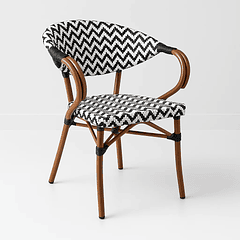 Silla Bistro Parisina Rattan con reposabrazos - Blanca con negro