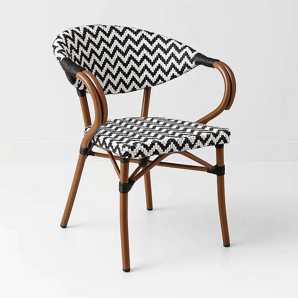 Silla Bistro Parisina Rattan con reposabrazos - Blanca con negro 1