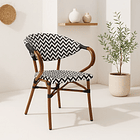 Silla Bistro Parisina Rattan con reposabrazos - Blanca con negro 3