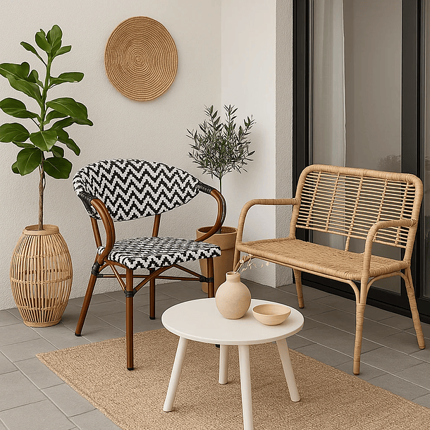 Silla Bistro Parisina Rattan con reposabrazos - Blanca con negro 4