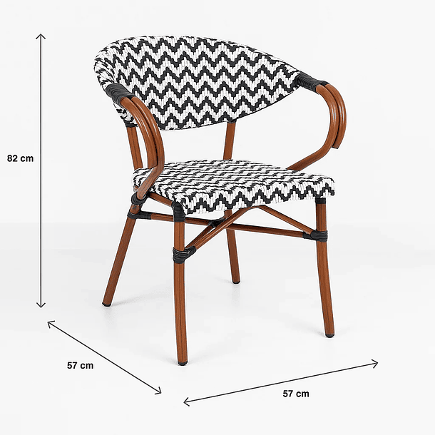 Silla Bistro Parisina Rattan con reposabrazos - Blanca con negro 5