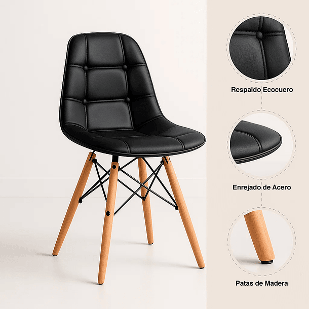 Silla Buckle Acolchada Ecocuero - Negra 5