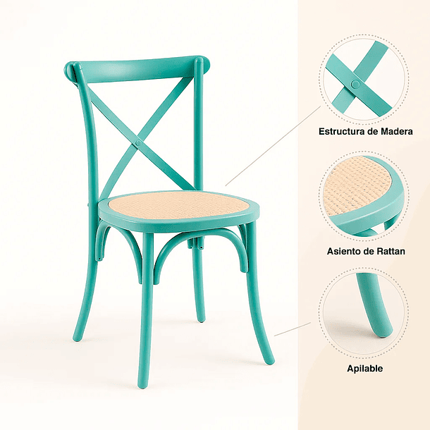Silla Crossback Danubio Madera Rattan - Menta Vintage 7