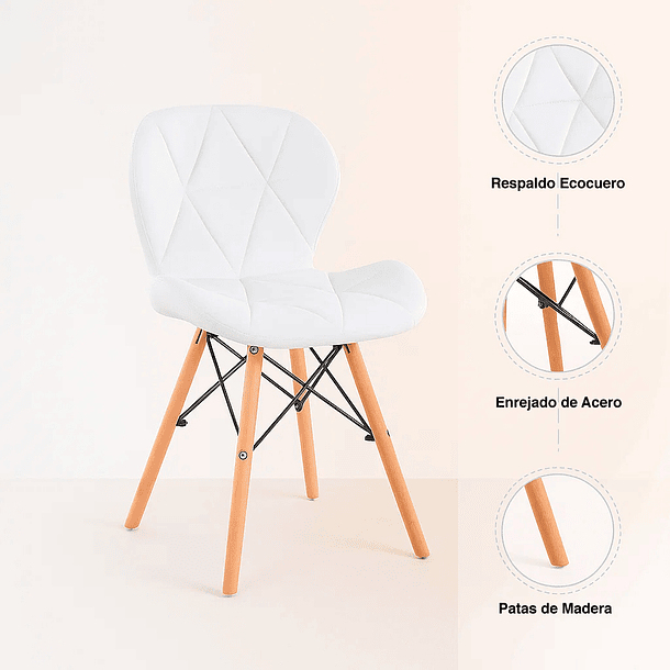 Silla Radar Acolchada Ecocuero - Blanca 6