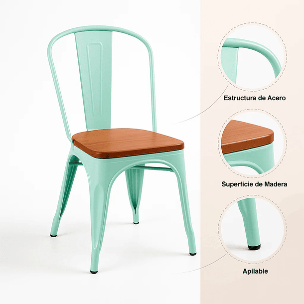 Silla Tolix con asiento de Madera Oscura Walnut - Menta 8
