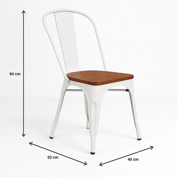 Silla Tolix con asiento de Madera Oscura Walnut - Blanca 6