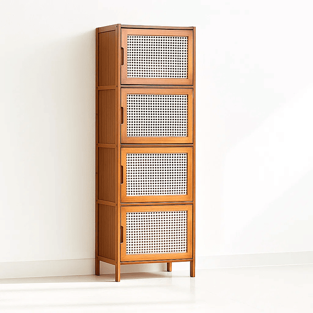 Vitrina EcoLuxe de Bambú y Ratán Sintético 4 Niveles 1